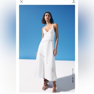 NWT Zara Crochet Trim Maxi White Dress    Size M         Halter Backless White